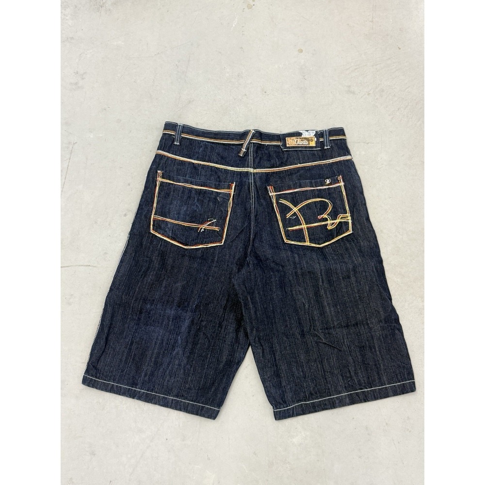 Vintage ReVirth Baggy Denim Shorts Y2K Cyber Grunge Jorts Rainbow Stitching 38